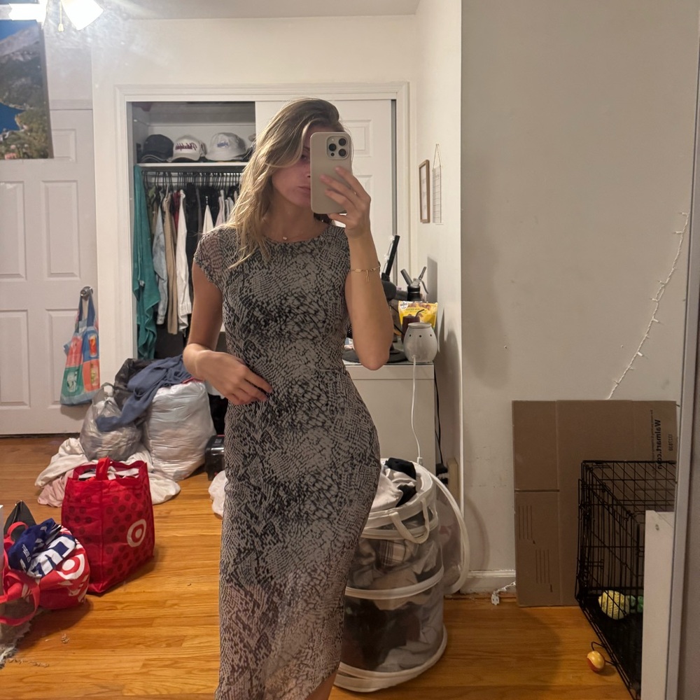 Elegant Gray Snake Print Dress